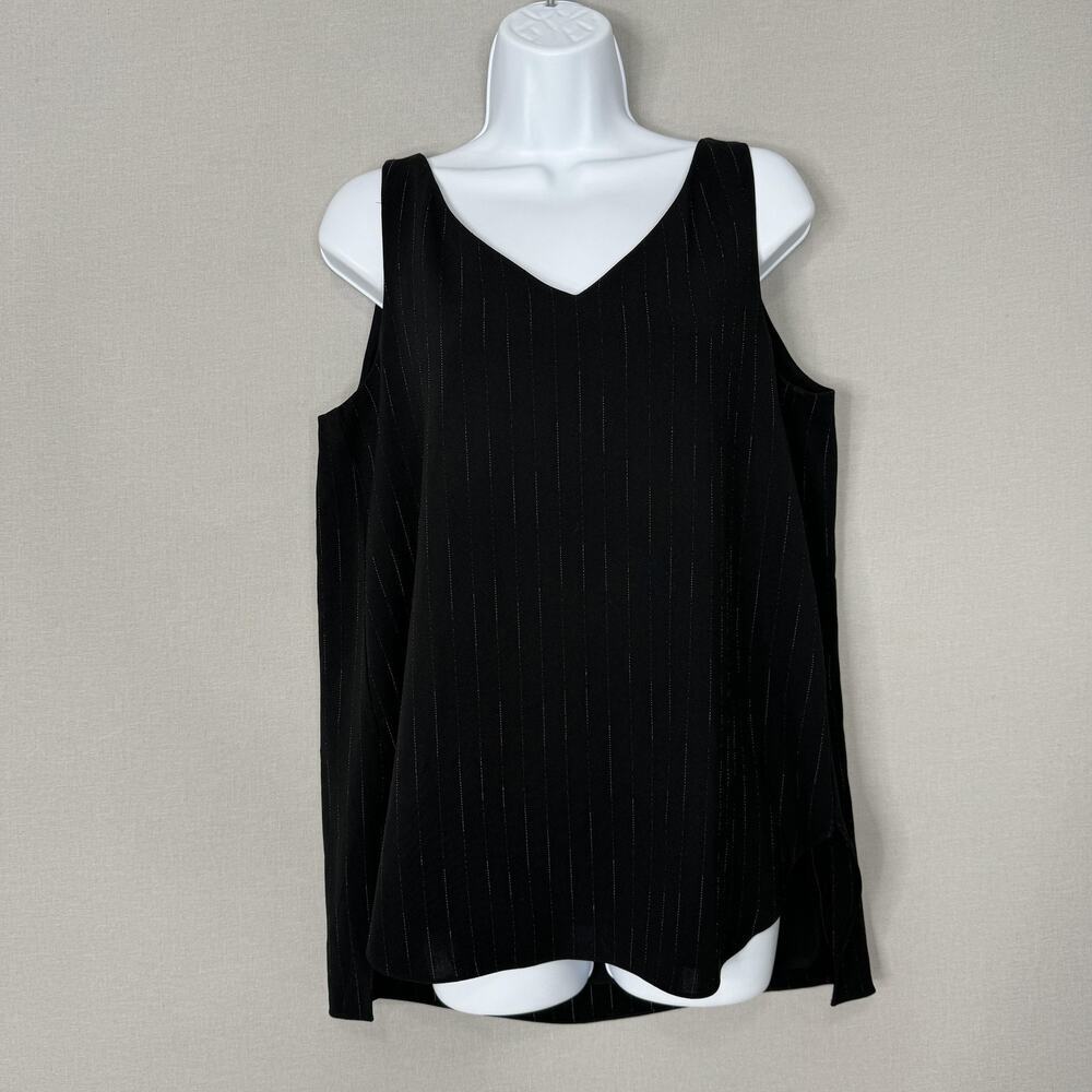 MM.LaFleur Rhonda Top Womens Large Black Pinstripe V Neck Blouse Tank Office
